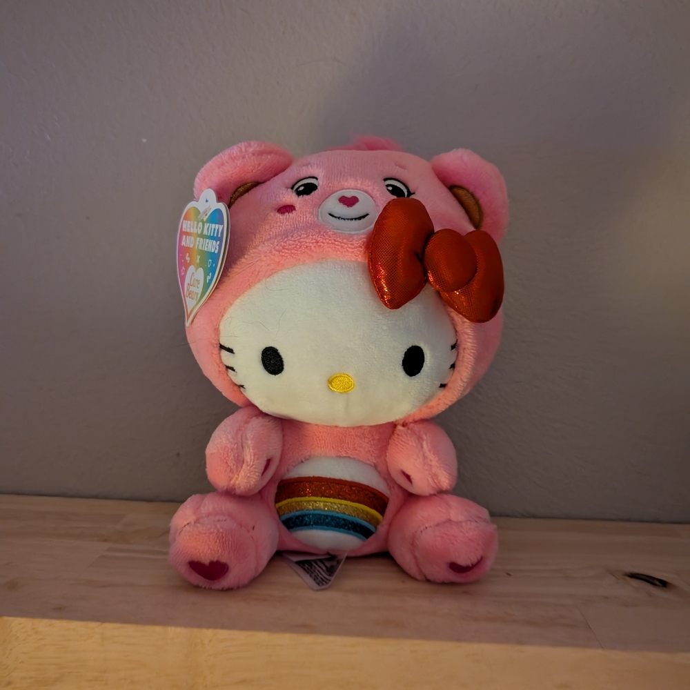 Hello Kitty Pink carebear Plush with Rainbow